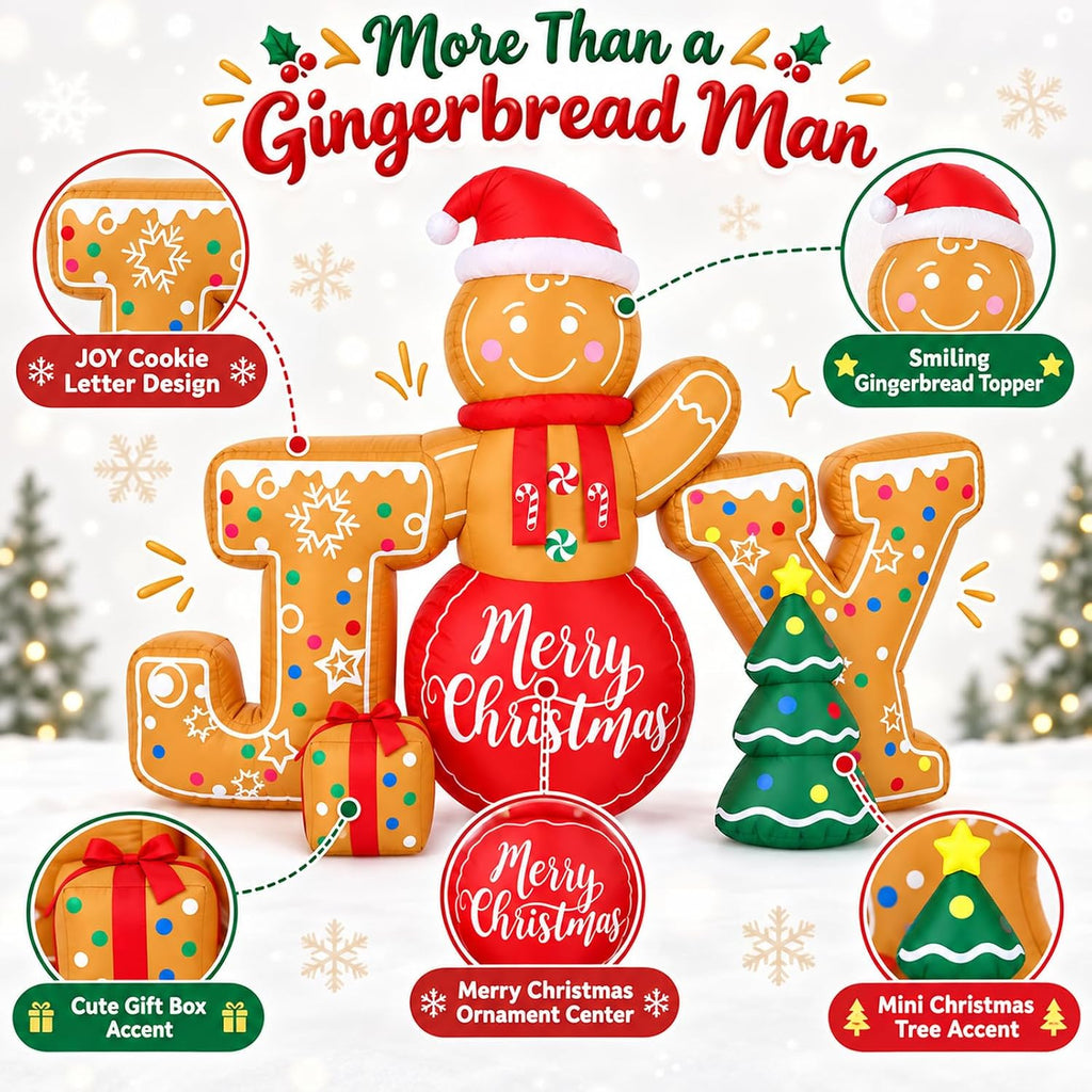 5.4 ft Wide Christmas Inflatable Joy Gingerbread Outdoor Decor
