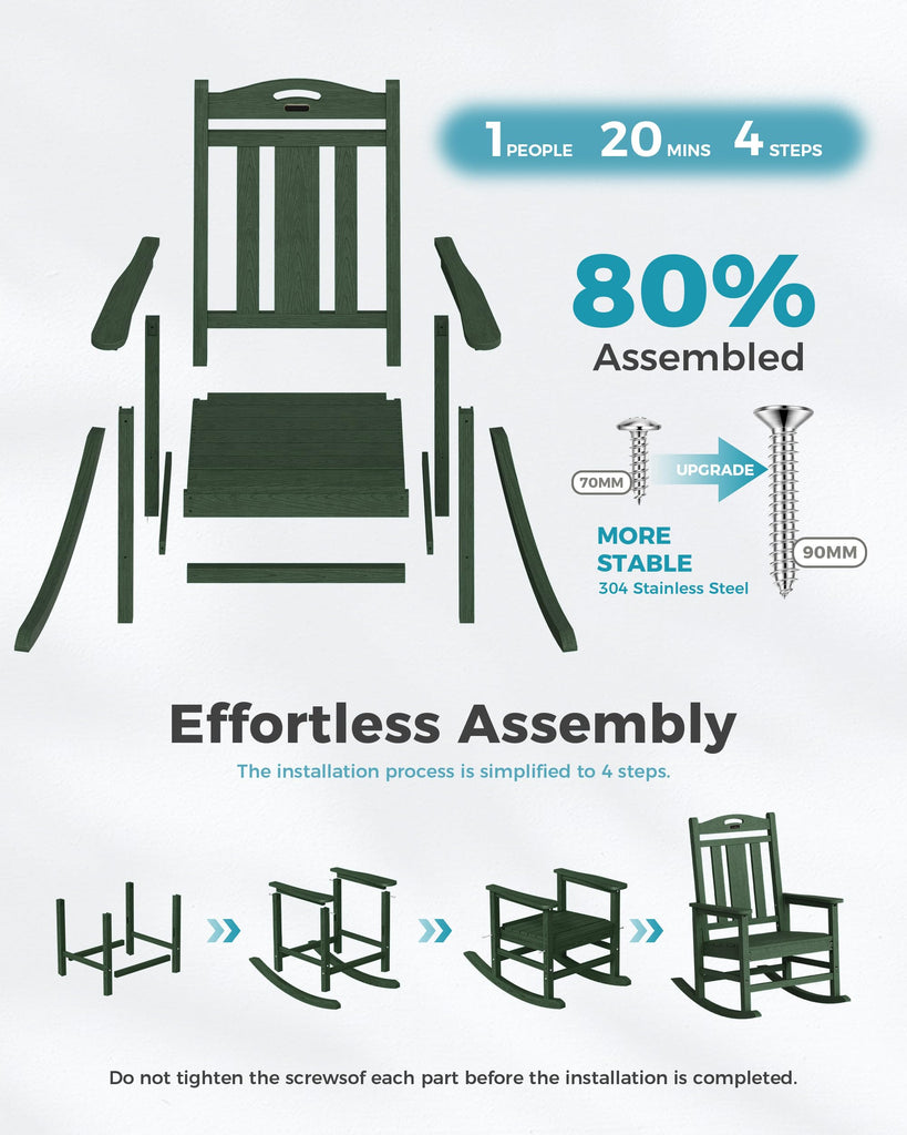 Oversized Outdoor Rocking Chairs Set of 8, 380lbs Heavy-Duty Large Patio Rocker, High Back Cozy Porch Chairs, Weather