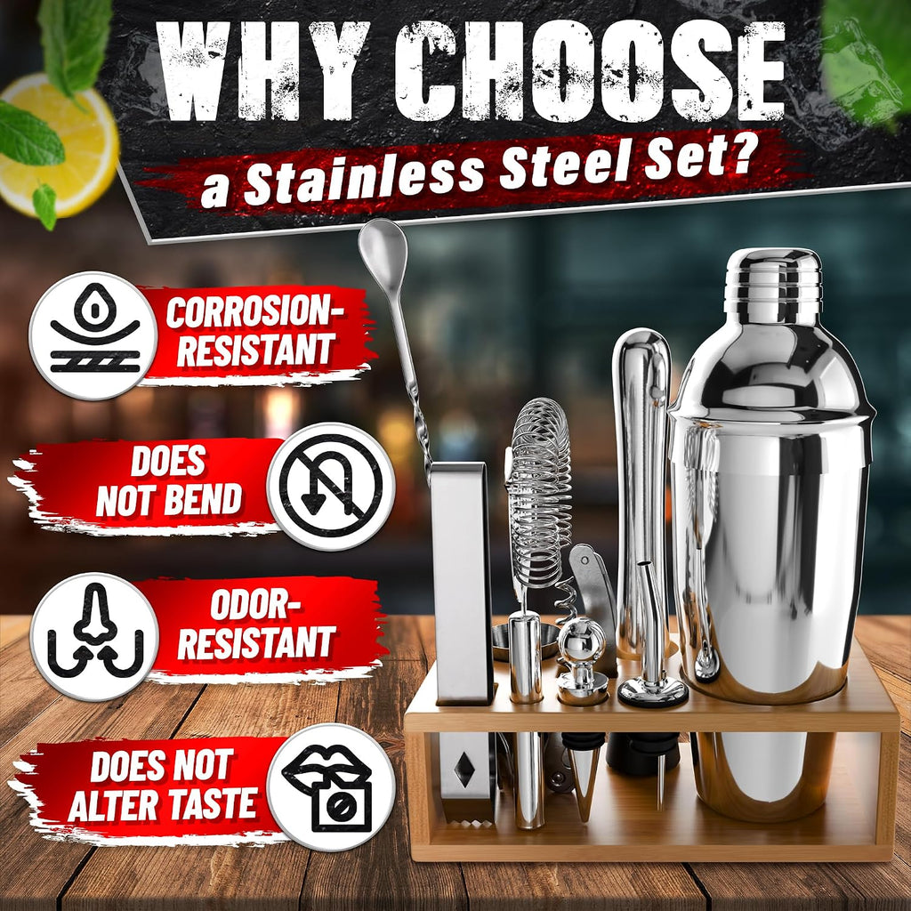 10-Piece Stainless Steel Bar Tools & Cocktail Shaker Set with Stand