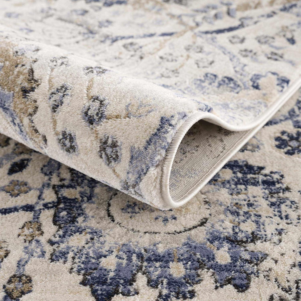 Obsidian Boho Vintage Traditional Damask Area Rug - Farmhouse Traditional Floral Medallion Carpet - Grey, Beige