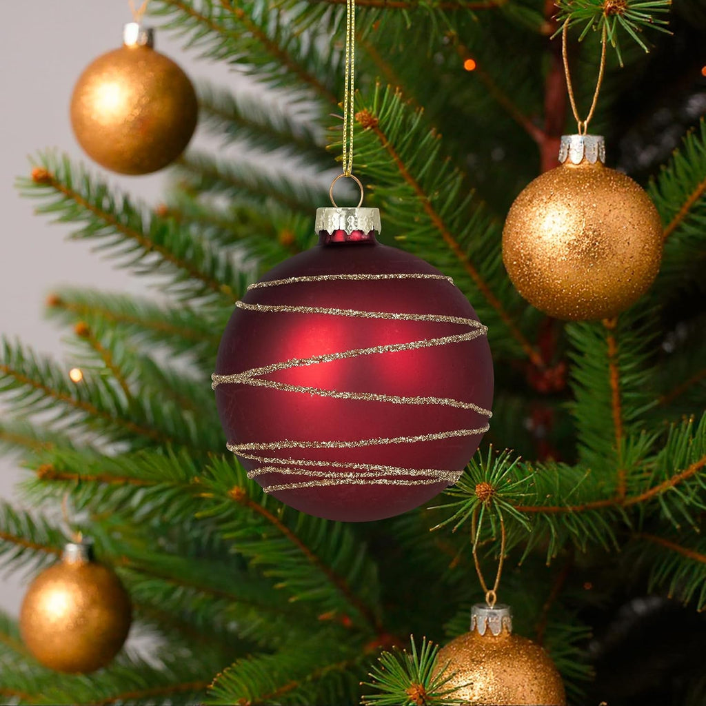Glitter Golden Stripes Christmas Ornaments 3" Red Green 4ct
