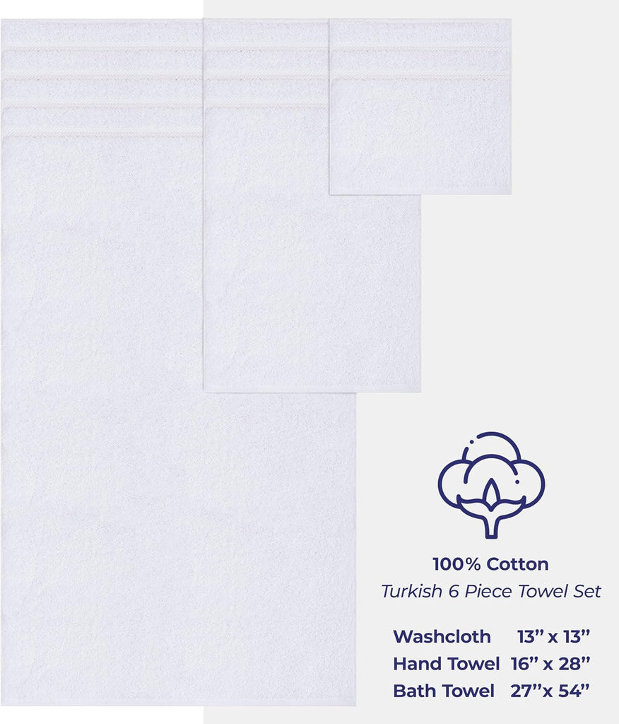 Soft Linen 100% Cotton Luxury Turkish Towels, 6 Piece Towel Set | Soft Absorbent Quick Dry OEKO Tex Standard 100