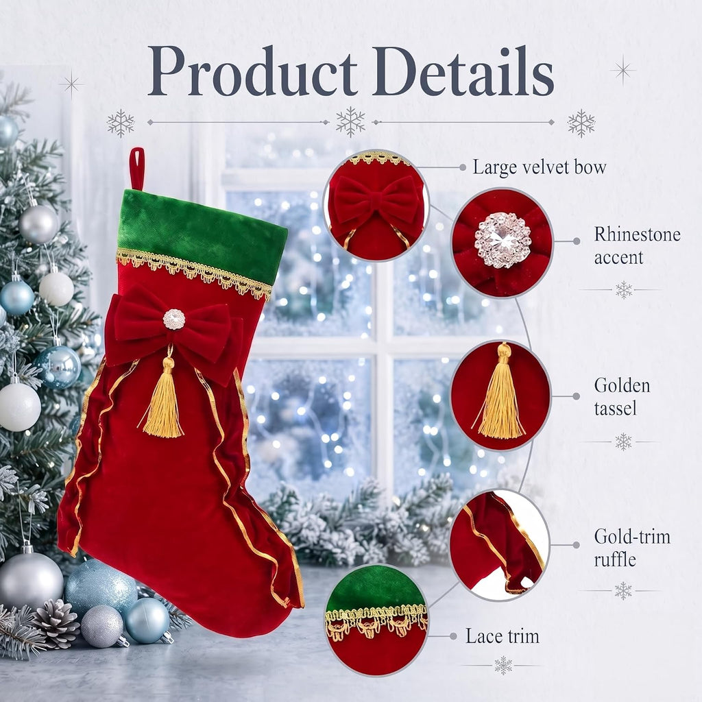 Luxury Velvet Christmas Stocking,Traditional 15.75 Inch Large Vintage