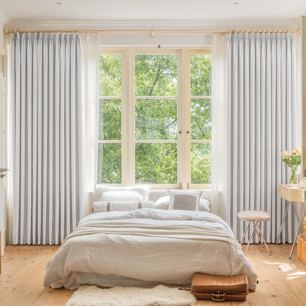 Room Darkening Pinch Pleat Curtain with Tieback for Small Window, Thermal Insulated Patio Door Panel Pleated Drape