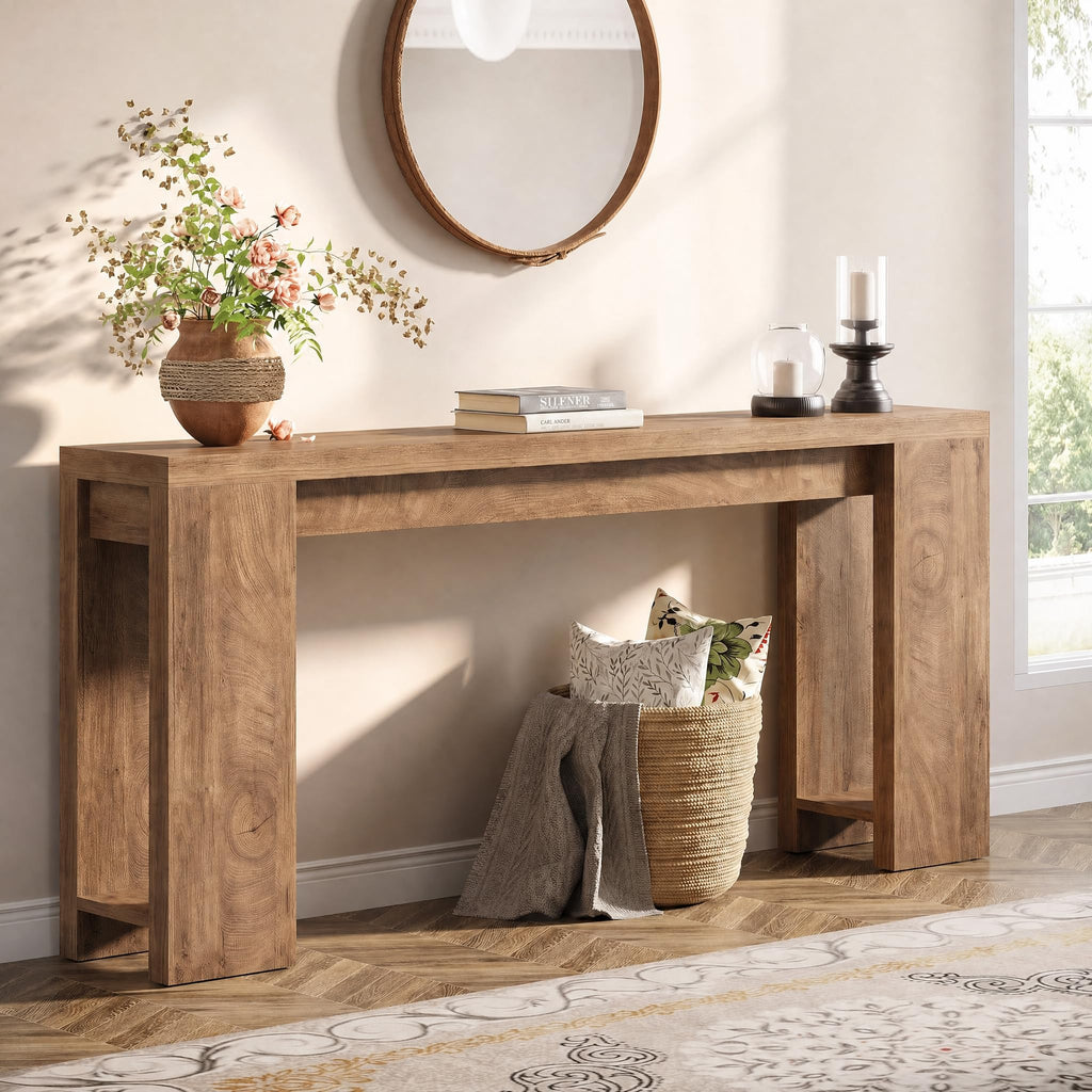 70.9-Inch Console Table, Farmhouse Sofa Table Behind Couch, Narrow Entryway Table, Foyer, Light Brown