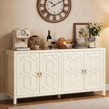 Buffet Sideboard Cabinet, 60'' Storage Cabinet with Doors, Beige