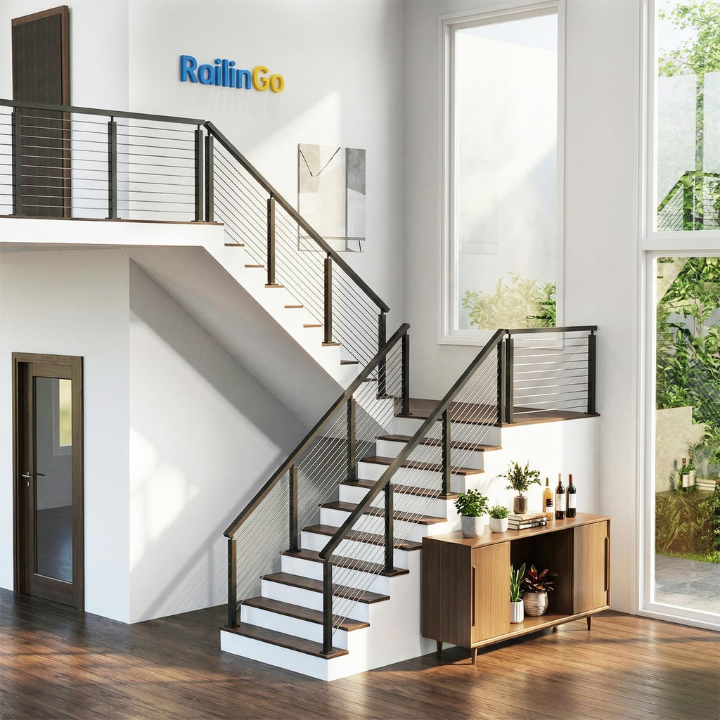 36" Stair Cable Railing Post for 25-35° Stairs, Surface Mount Adjustable Top Stair Post, Cable Railing Kits for Deck
