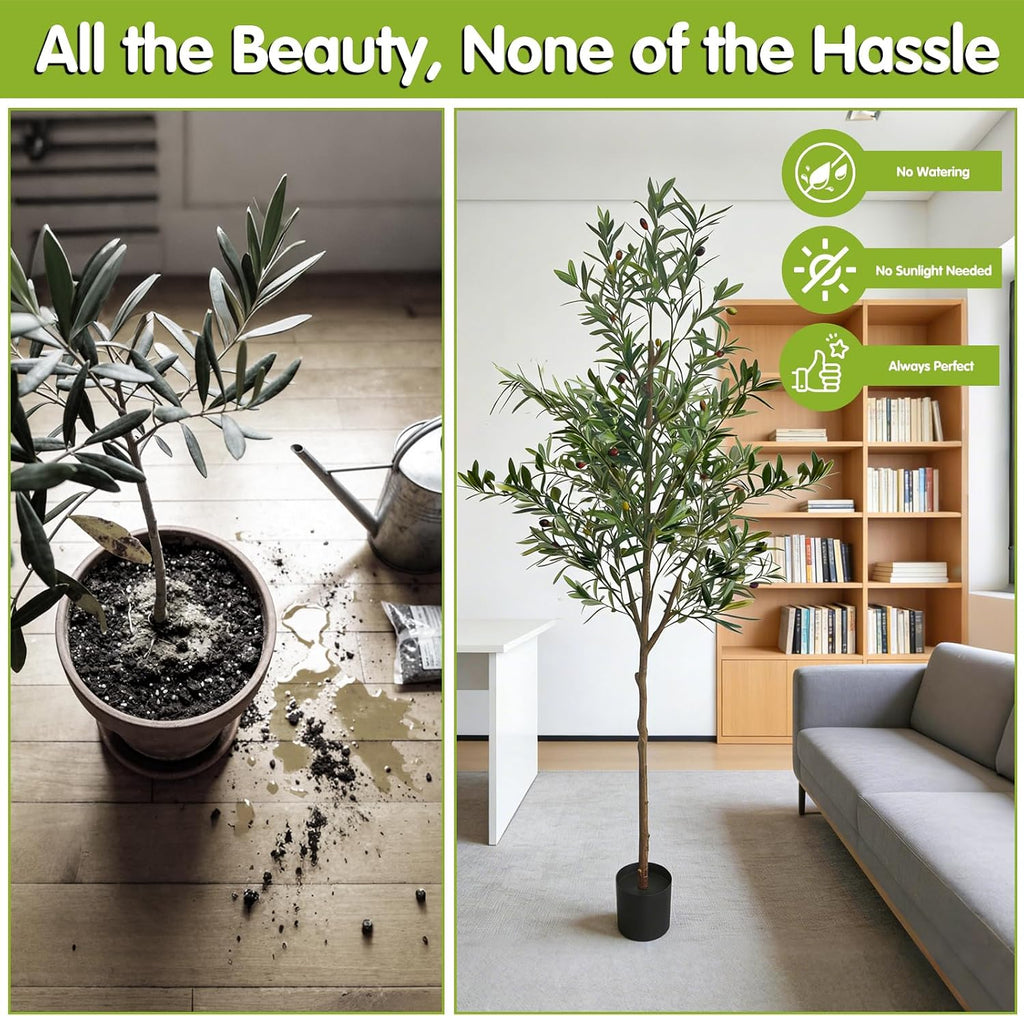 6ft Artificial Olive Tree Indoor, Realistic Fake Olive Tree with Lifelike Fruits, Faux Tall Plant Cafe Hotel