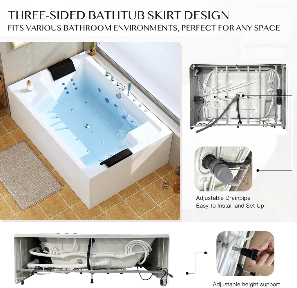 Whirlpool Bathtub - 71" x 47" 2 Person Jetted Massage Tub with 30 Jets (18 Water Jets+12 Air Jets) Rectangular Alcove