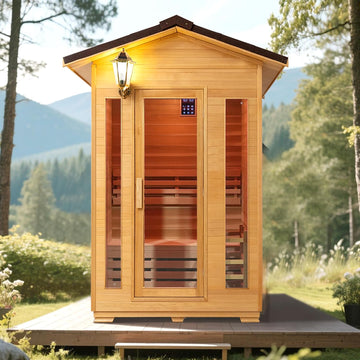 1-2 Person Outdoor Sauna Room,Cedar 220V 6KW Electric Stove Steam Sauna Kit | with Smart Wifi Control,LCD Control
