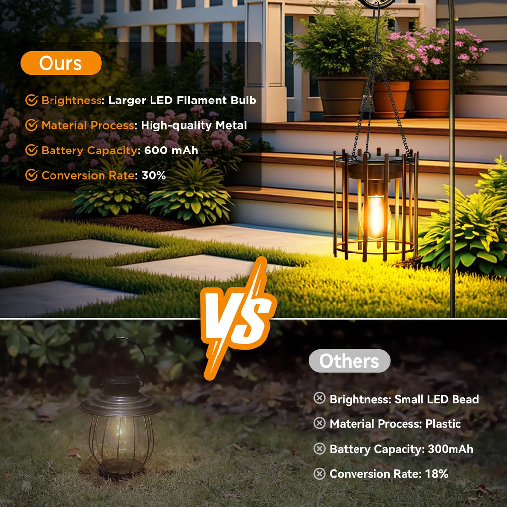 Solar Lanterns Outdoor Waterproof, 4 Pack Upgraded Bright Hanging Lights, Metal Decorative Lanterns for Yard Patio