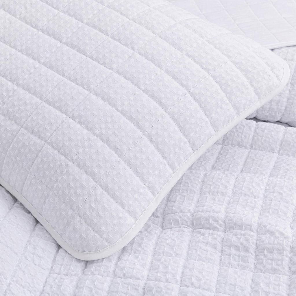 Wilmer 3-Piece Waffle Quilt Set, White, Soft and Cozy Waffle Weave Textured Lightweight Bedspread for All