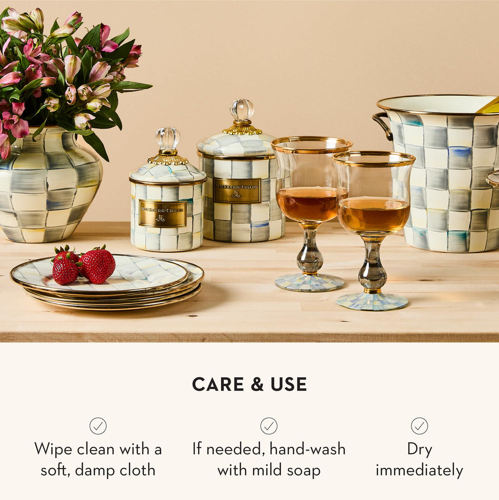 Enamel Canister, Demi, Gray-and-White Sterling Check
