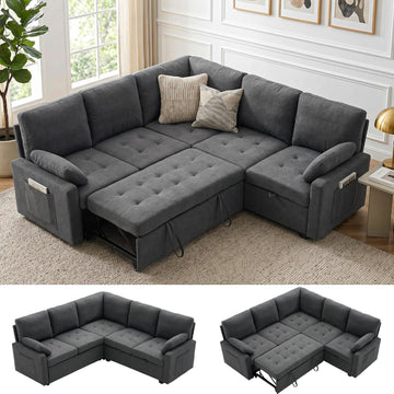 82" Pull Out Couch with Storage, Sleeper Sofa, 5 Seat L Shaped Sectional Couches , Modular Sectional Couch with