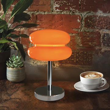 Cordless Orange Mushroom Lamp, Mid Century Modern Glass Lamp 6000mAh Rechargeable Small Table Lamps, Cute Cool Desk