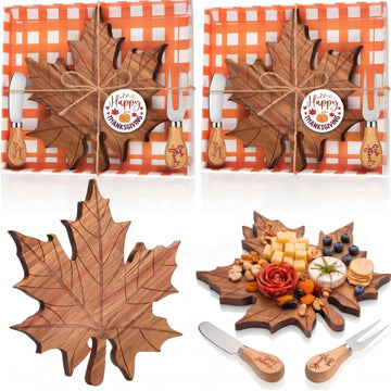 2 Sets Fall Maple Leaf Mini Charcuterie Board Gift, 8.3 x 7.5 in