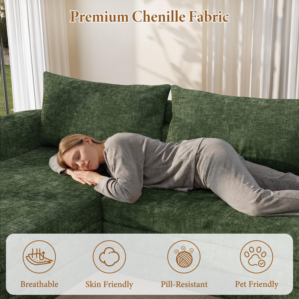 6 in 1 Folding Sofa Bed, Boneless Sectional Sleeper Couch, Green