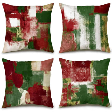Abstract Christmas Throw Pillow Covers 20x20 Set of 4, Red & Green