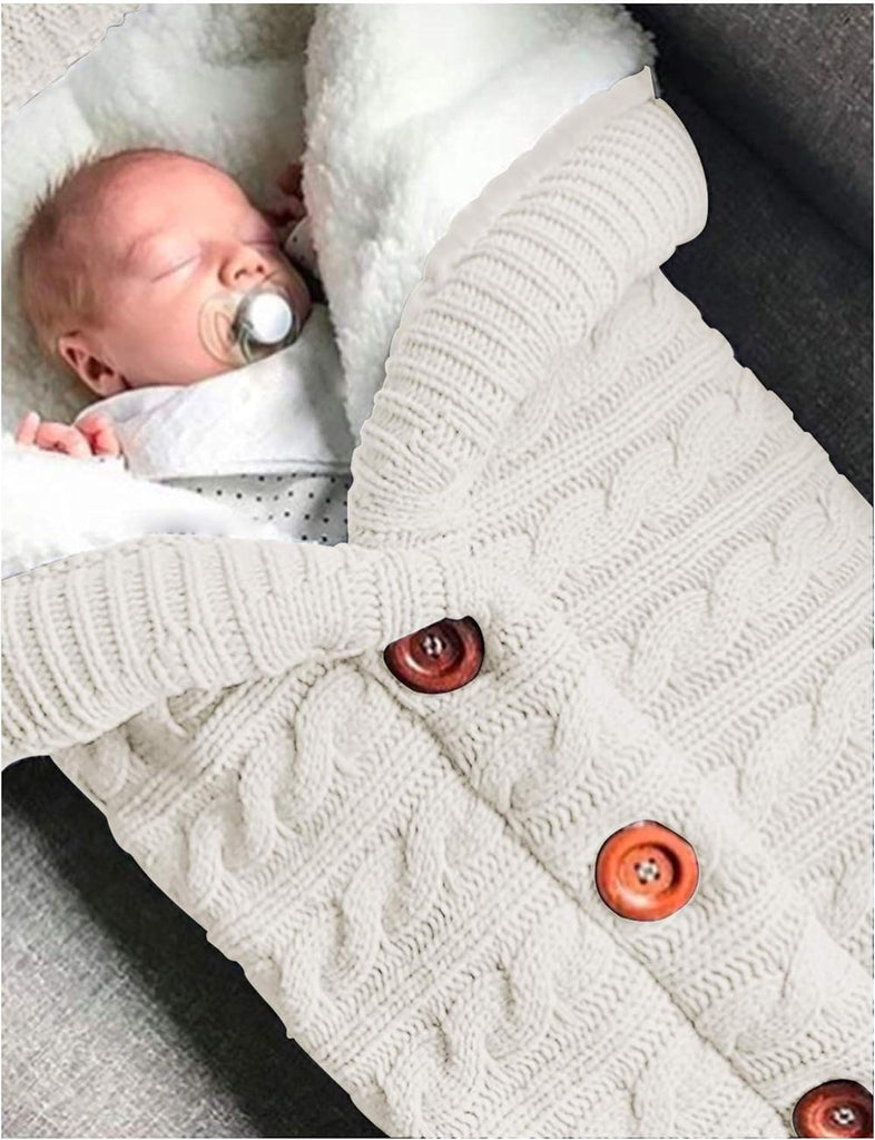 Unisex Infant Swaddle Blankets Soft Thick Fleece Knit Baby Girls Boys Stroller Wraps (White)
