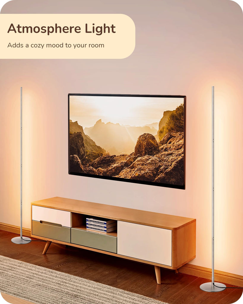 59.84" LED Corner Floor Lamp, 3000K & Stepless Dimmable, Silver