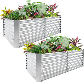 2 Pack 6×3×2 ft Galvanized Metal Raised Garden Bed, 2FT Deep Root Elevated Planter Box Steel Large Vegetable Flower
