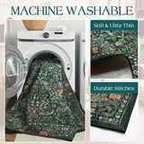 Dark Green Floral Entry Rug - 3x5 Soft Washable Bedroom Area Rug Non Slip Vintage Botanical Farmhous