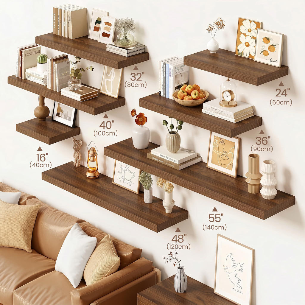 Floating Shelves 9 inch Deep 48"Long Set of 2, Walnut