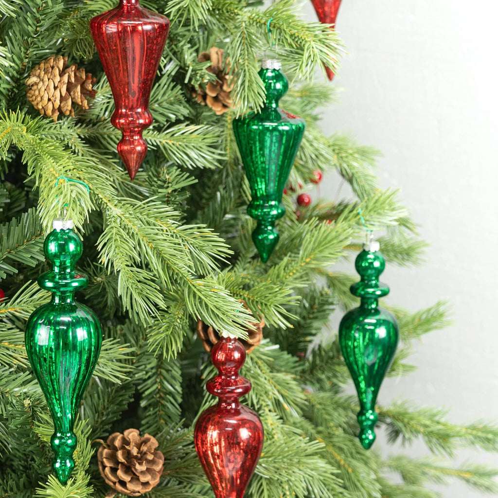 Green Mercury Glass Christmas Ornaments Set of 4 Large Hanging Christmas Icicles Finials for Xmas Tree Decoration