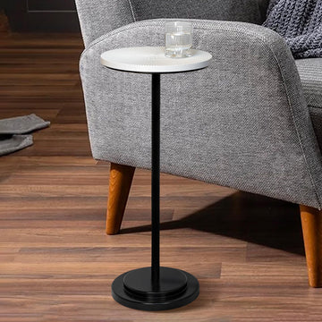 Drink Table Set of 2, Weighted Base Pedestal Table, Martini Table, Small Side Table with Wooden Carved Table Top