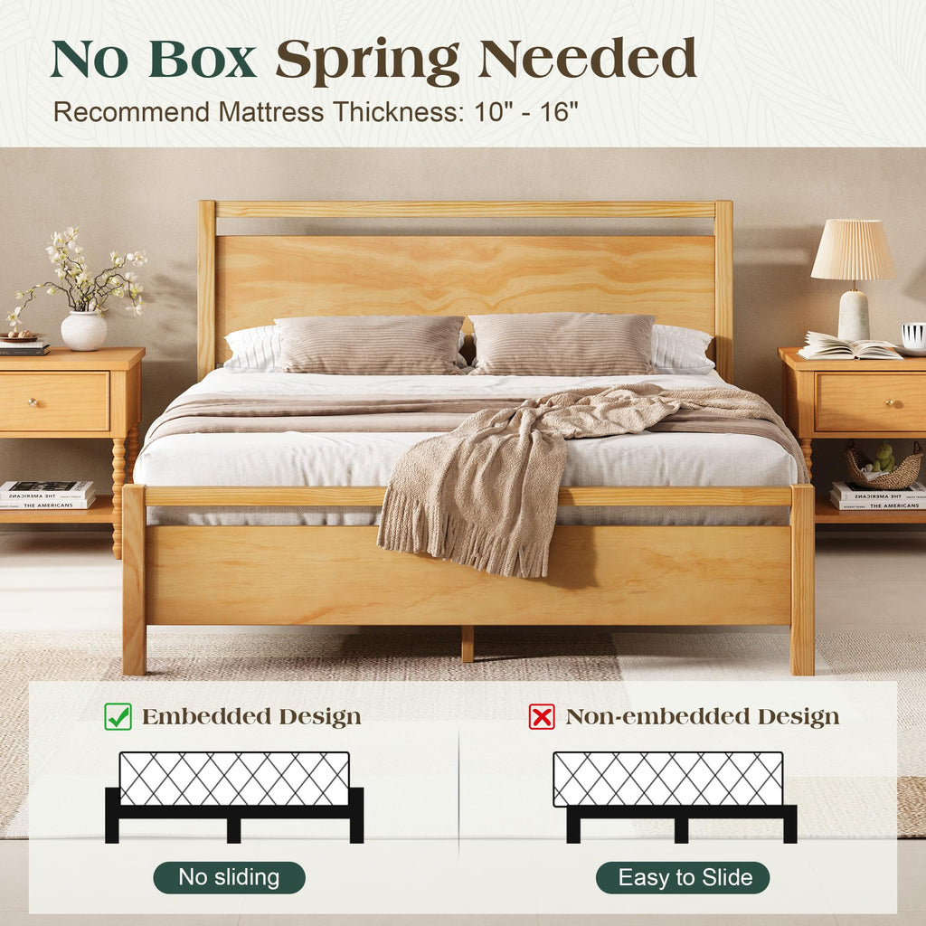 Minimalist King Size Solid Wood Bed Frame with Headboard