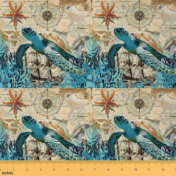 Sea Turtle Fabric By The Yard 1 Yard