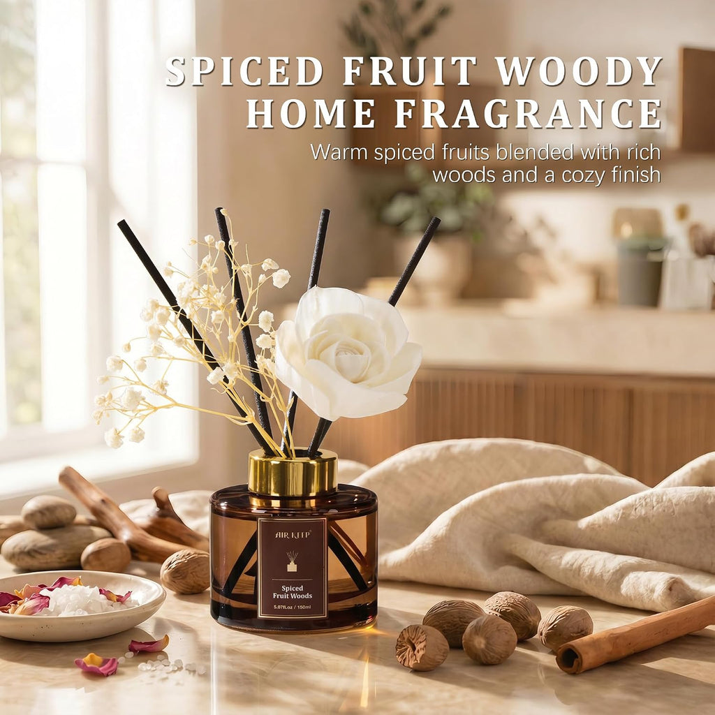 Flower Reed Diffuser Set, Spiced Fruit Diffuser Set, 5.07 Fl.oz (150ml), Home Fragrance, Bathroom, Bedroom & Home