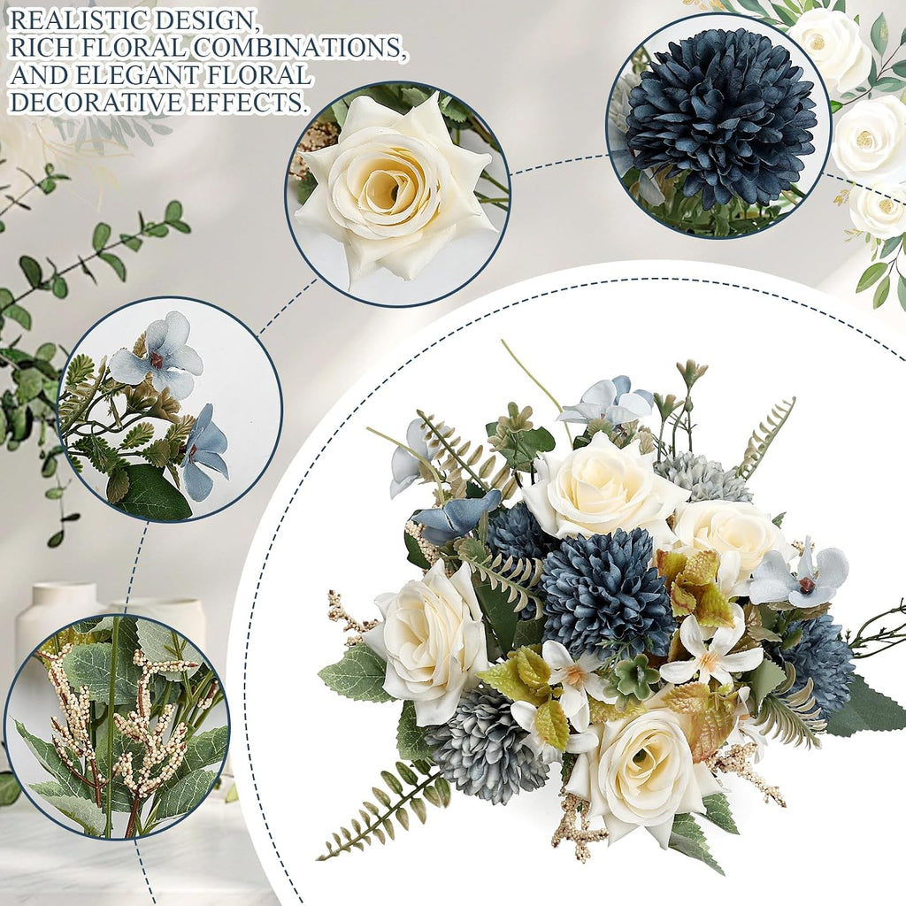 Artificial Mum Flowers 12 Bundles Silk Chrysanthemum Flowers Fake Roses Peonies with Eucalyptus, Realistic Faux