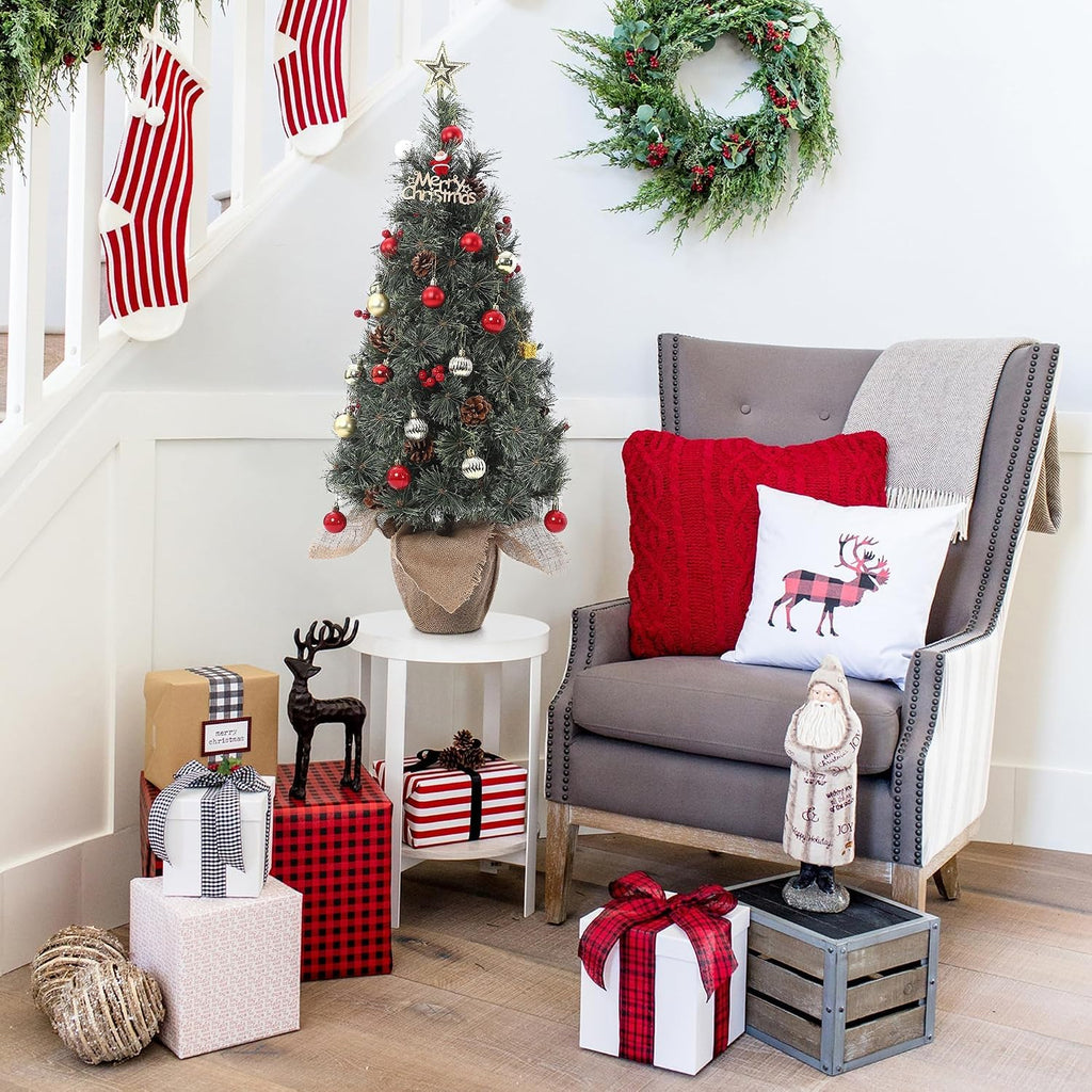 3ft Prelit Christmas Tree Tree with Burlap Wrapped Base,1 Pcs