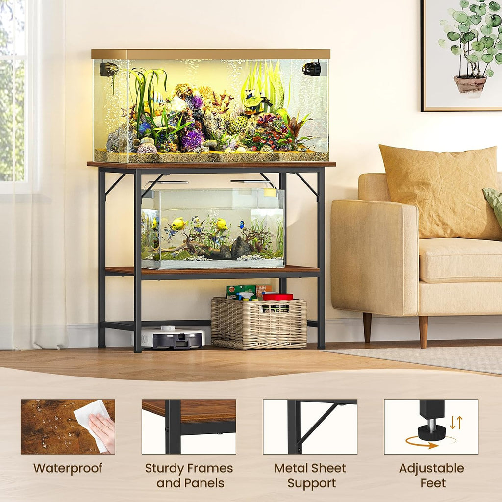 40 Gallon Fish Tank Stand, Heavy Duty Metal Aquarium Stand with Storage Shelves, 660LBS Capacity Double Aquarium