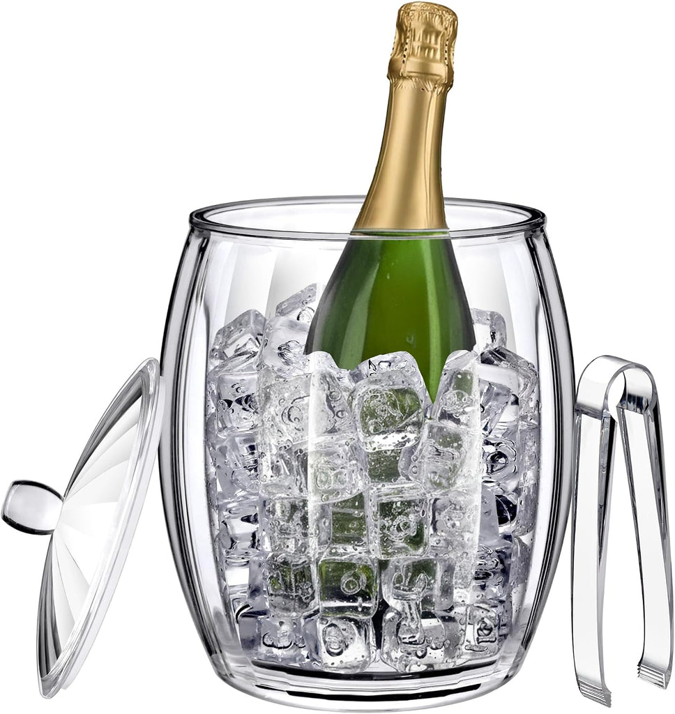 Icelyn - 3-Quart Plastic Double-Wall Ice Bucket with Lid and Tong, Insulated Bucket for Indoors and Outdoors, Good