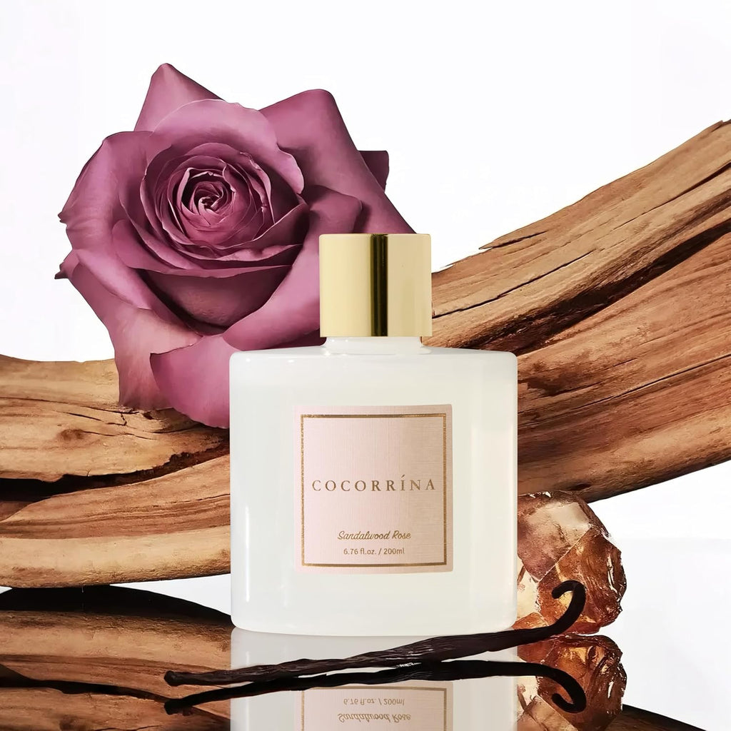 Premium Reed Diffuser Set with Preserved Baby's Breath & Cotton Stick Sandalwood Rose | 6.7oz Scent Fragrance Oil