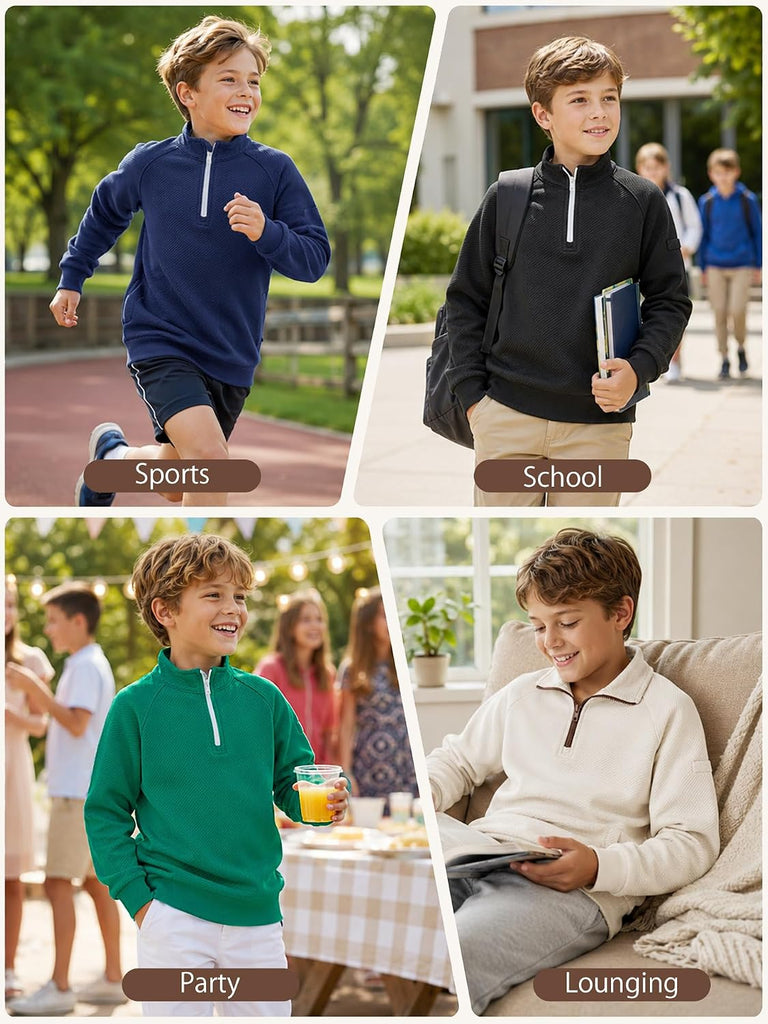 Boys Quarter Zip Pullover, Textured Sweatshirt Long Sleeve