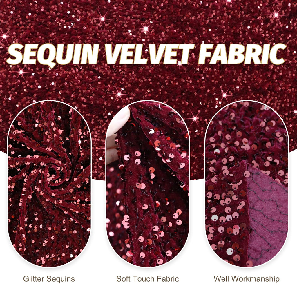 Sequin Fabric by The Yard Burgundy Sequins Fabirc 2 Yards Payette Sequin Fabric Soft Velvet Material for Sewing Dress