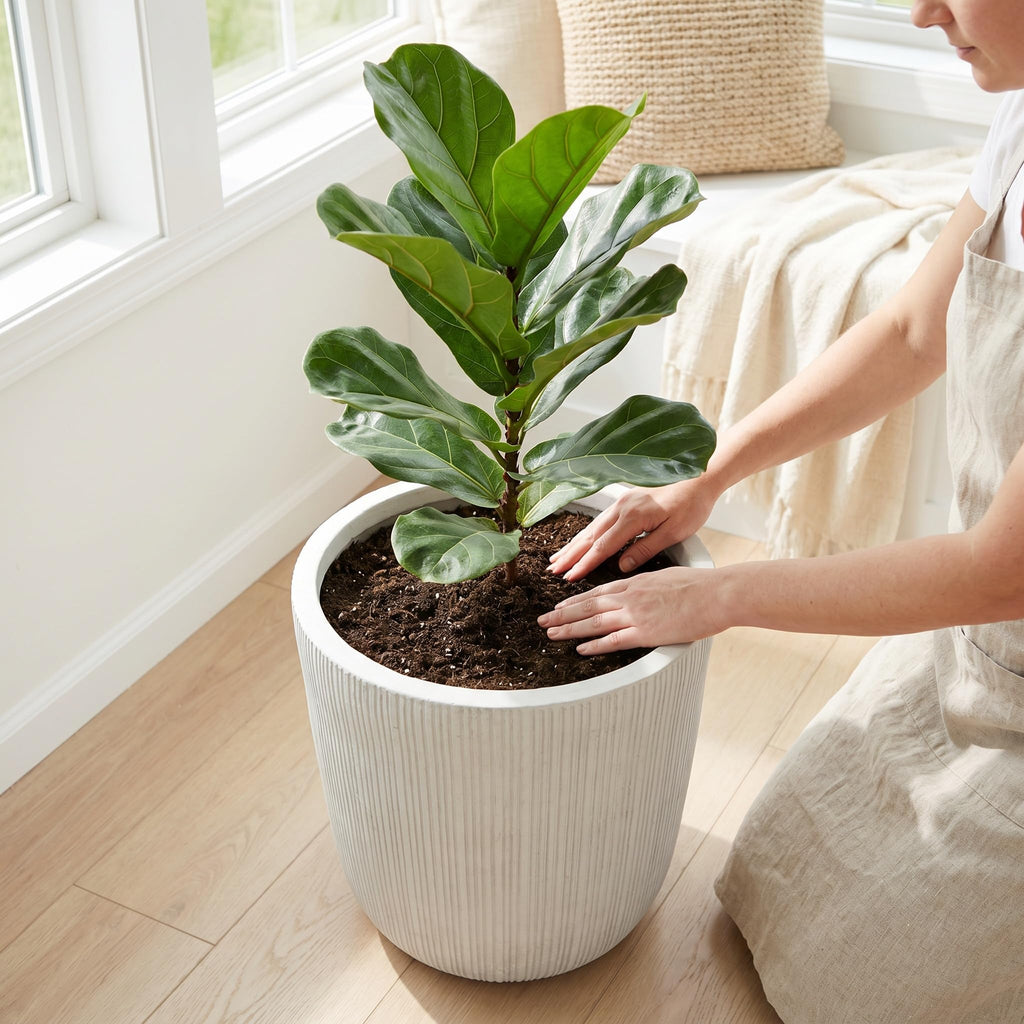 Retro White Magnesium Oxide Planter Pot 14.37" with Drainage Hole