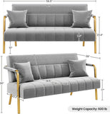 56.5" W Modern Sofa Small Sofa Luxurious Velvet Fabric Couch with Gold-Tone Metal Arms and Legs for Living Room