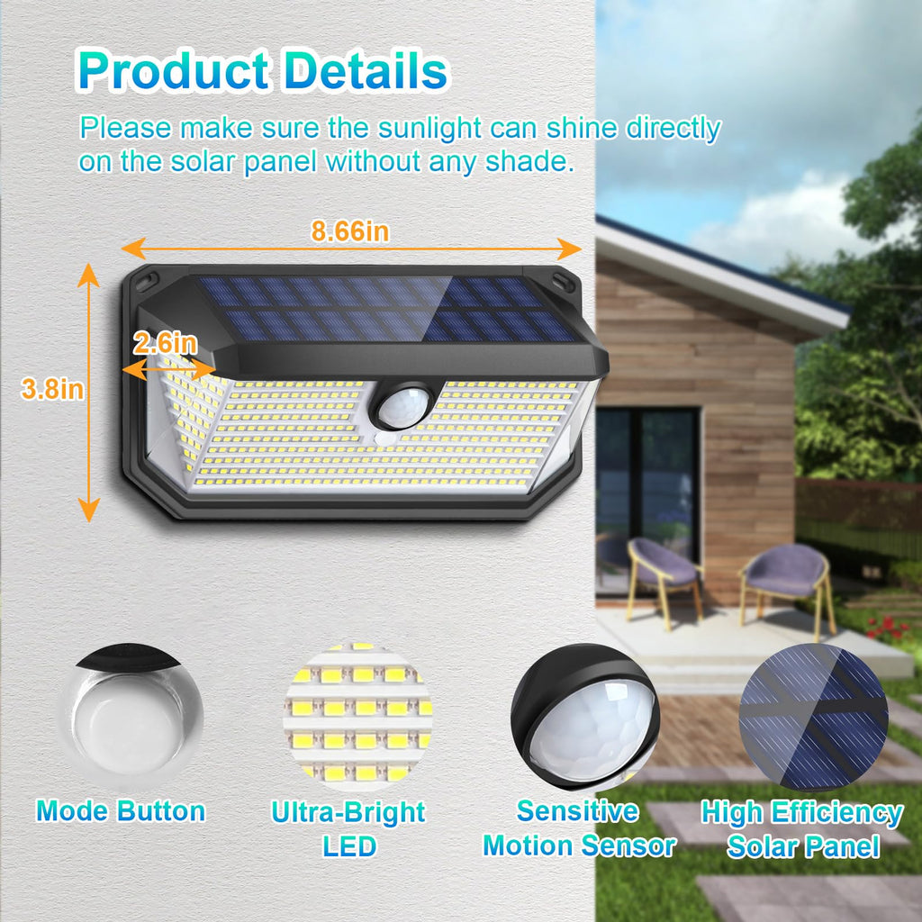 Solar Lights Outdoor Waterproof, 4-Pack Super Bright 388 LEDs Motion Sensor Security Lights with Lights Reflector and