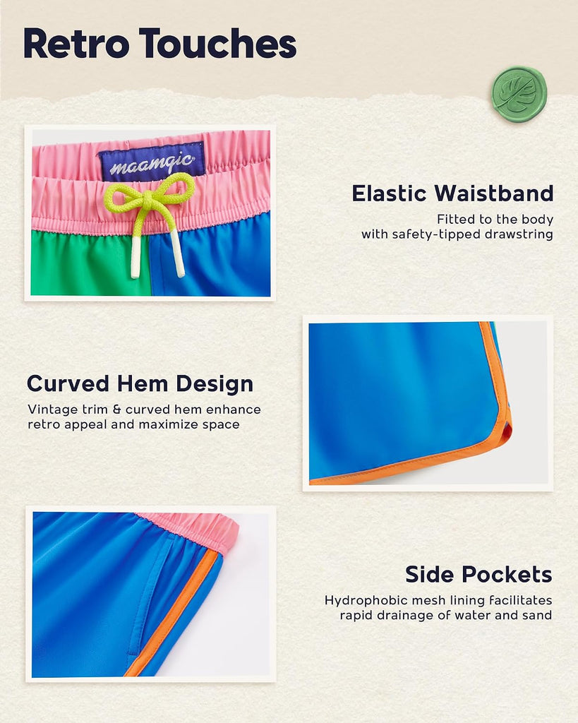 Boys Swim Trunks with Compression Liner Vintage Swim Shorts