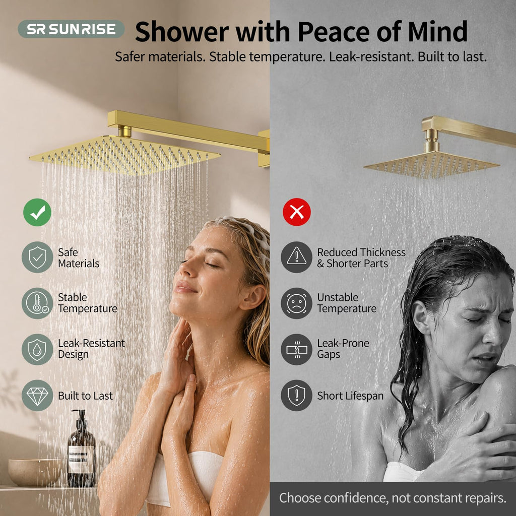 Shower Faucet Set 10-Inch Rainfall Shower Head Brushed Gold