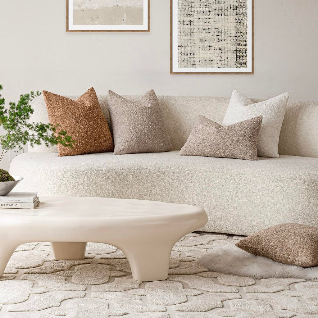 Decorative Textured Boucle Throw Pillow Cover 20x20 Inch, Oatmeal