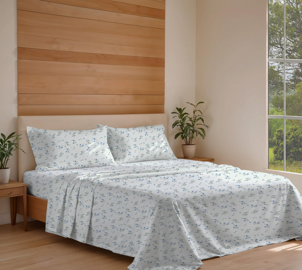 100% Cotton Organic Percale King Size Sheets Set, Butter Flight