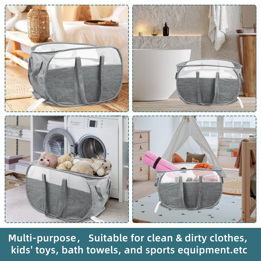 Collapsible Laundry Baskets, Tear Proof Pop Up Laundry Hamper with Dual Handles, Durable Foldable Laundry Basket