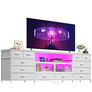 71" Long TV Stand for 85/80/75" TVs with LED, Power Strip, 12 Drawers