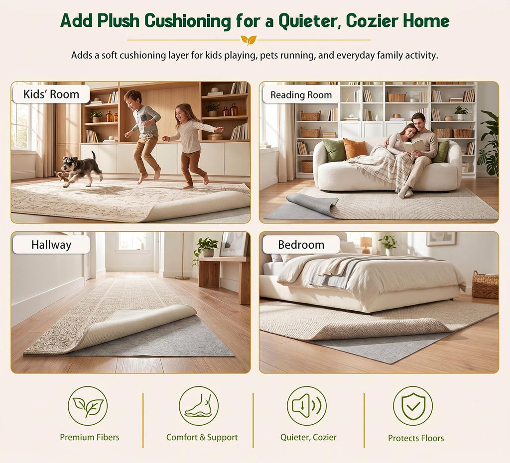 Felt Rug Pad 9x12-1/8 Inch Thick Cushion for 9' x 12' Carpet Mat Liner, Protection Cushioning for Hardwood Tile