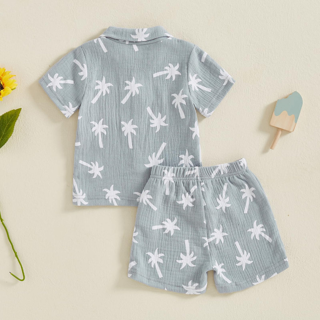 Boys Clothes Set Toddler Infant Boys Button-down Shirt Tops + Cotton Gauze Shorts Summer Outfit 2PCS
